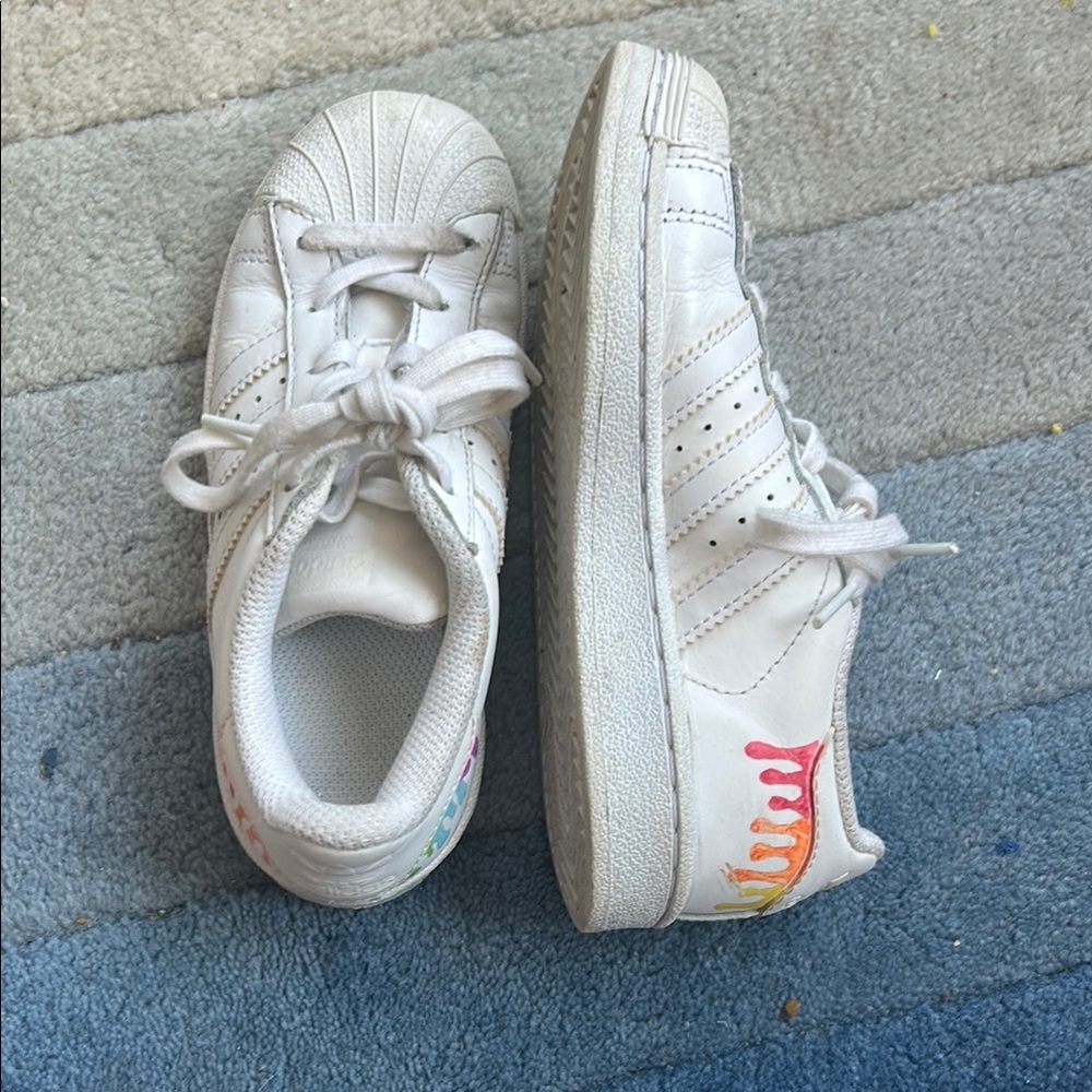 adidas Kids White Sneakers with Colorful Side Detail
